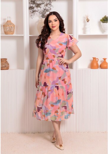 Vestido Celina Em Chiffon De Seda Estampado Maria Amore Primavera/Verão 2026