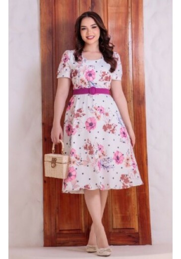 Vestido Sandy Tecido Crepe Estampado Maria Amore Primavera/Verão 2026