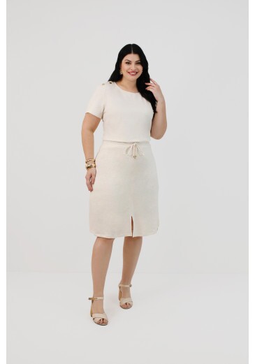 Saia Luna Plus Em Malha Linen Off White Nítido Primavera/Verão 2026