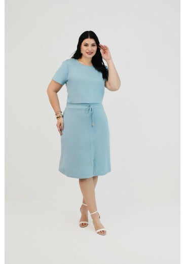Saia Luna Plus Em Malha Linen Azul Nítido Primavera/Verão 2026