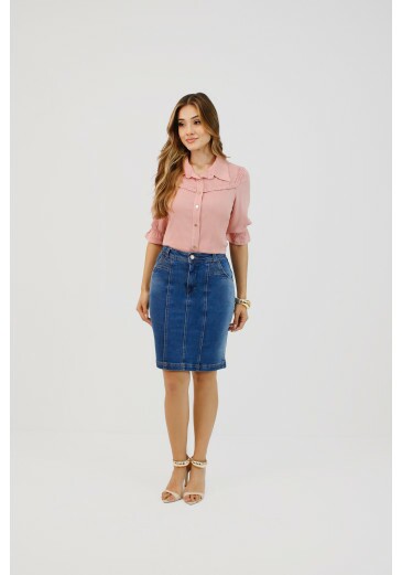 Saia Damares Em Jeans Nítido Primavera/Verão 2026