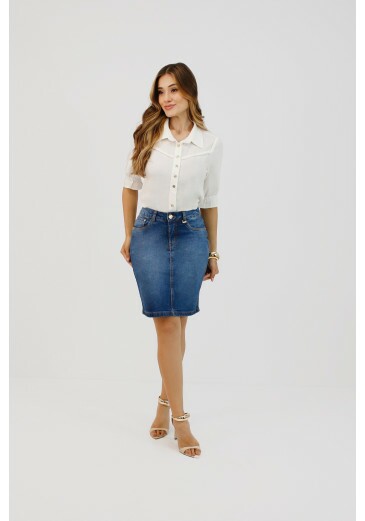 Saia Eliane Em Jeans Nítido Primavera/Verão 2026