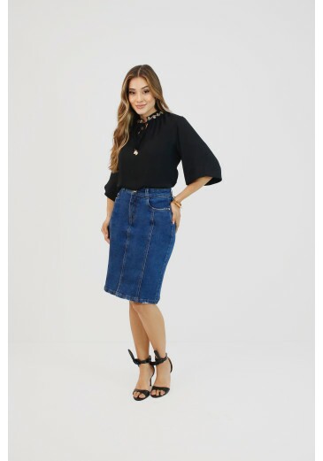 Saia Miriany Em Jeans Nítido Primavera/Verão 2026