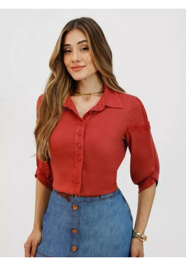 Camisa Tania Em Viscolinho Vermelha Nitido  Primavera/Verão 2026