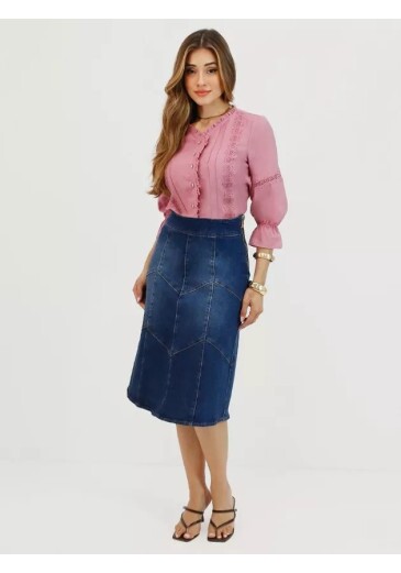 Saia Ester Em Jeans First Denim Nítido Primavera/Verão 2026