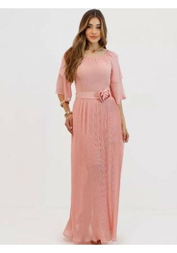 Vestido Lorena Em Crepe Michelangelo Rosa Nítido Primavera/Verão 2026