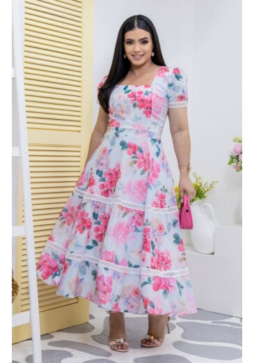 Vestido Bela Flor Em Sedinha Estampada Maria Amore Primavera/Verão 2026