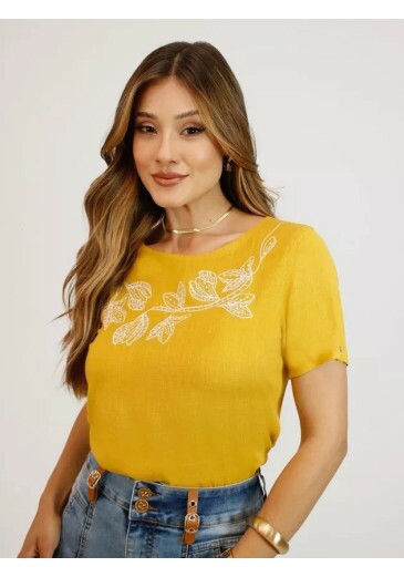 Blusa Betina Em Viscolinho Mostarda Nitido Primavera/Verão 2026