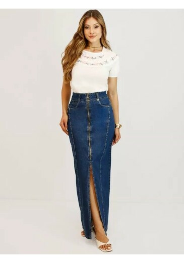 Saia Dora Em Jeans Longa Nítido   Primavera/Verão 2026