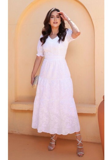 Vestido Mayumi Em Lese Branca Maria Amore Primavera/Verão 2026