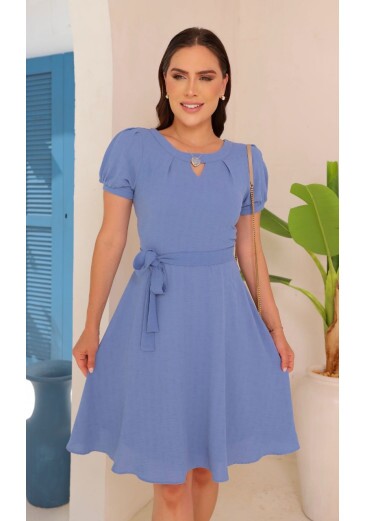 Vestido Suzana Em Crepe Azul Maria Amore Primavera/Verão 2026