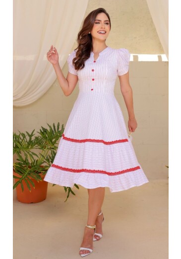 Vestido Angel Em Tricoline Branco Maria Amore Primavera/Verão 2026