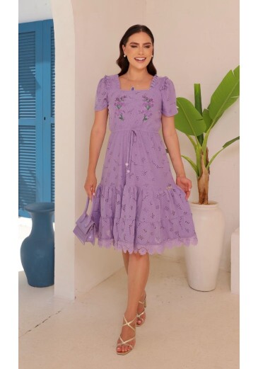 Vestido Mariana Em Lese De Malha Lilas Maria Amore Primavera/Verão 2026