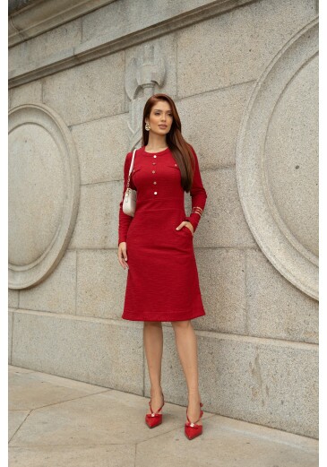 Vestido Cassia Em Malha Tweed Vermelho Jany Pim Outono/Inverno 2025