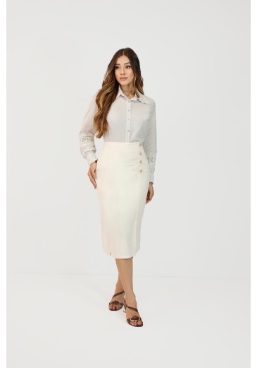 Saia Dana Em Linho Midi Off White Nítido Outono/Inverno 2025