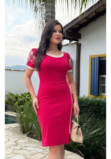 Vestido Nina Em Malha Canelada Rosa Maria Amore Primavera/Verão 2026