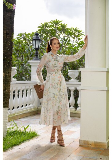 Vestido Suely Em Toque De Seda Com Musseline Estampa Exclusiva Jany Pim Outono/Inverno 2026