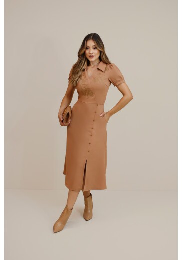 Vestido Bonina Em Midi De Alfaiataria Bege Nitido Outono/Inverno 2026