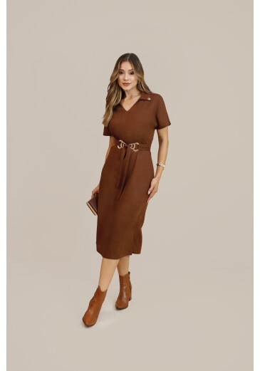 Vestido Mel Em Cambraia De Linho Marrom Nitido Outono/Inverno 2026