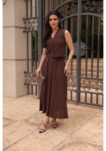 Conjunto Elisa Em Viscolinho Marrom Jany Pim Outono/Inverno 2026