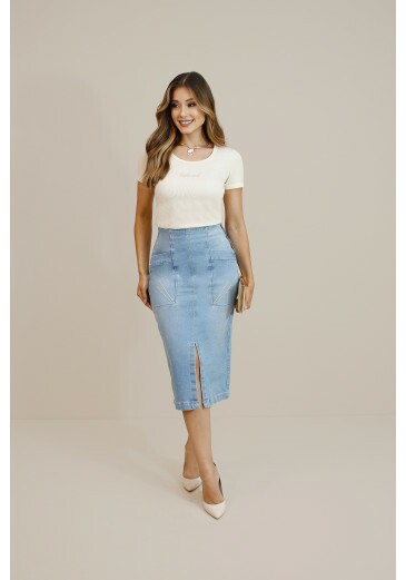 Saia Athena Em Jeans Claro Nitido Outono/Inverno 2026