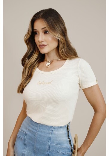 Babylook Beloved Em Malha Canelada Bege Plus Nitido Outono/Inverno 2026
