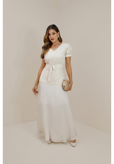 Vestido Helena Em Tela Bordada De Algodão Branco Nitido Outono/Inverno 2026
