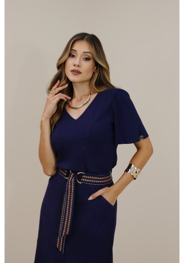 Blusa Clévia Em Decote V Azul Marinho Plus Size Nitido Outono/Inverno 2026
