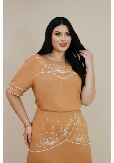 Saia Cristina Evasê Em Viscose Terracota Plus Nítido Outono/Inverno 2026