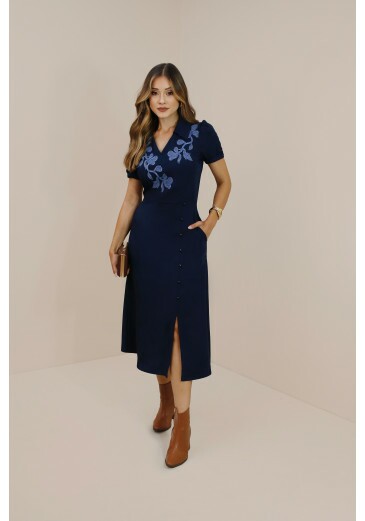 Vestido Bonina Em Midi De Alfaiataria Azul Nitido Outono/Inverno 2026