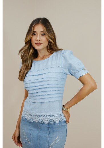 Blusa Soraya Em Viscose Azul Novo Nitido Outono/Inverno 2026