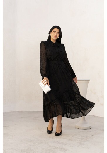 Vestido Erika Em Musseline Preto Jany Pin Outono/Inverno 2026