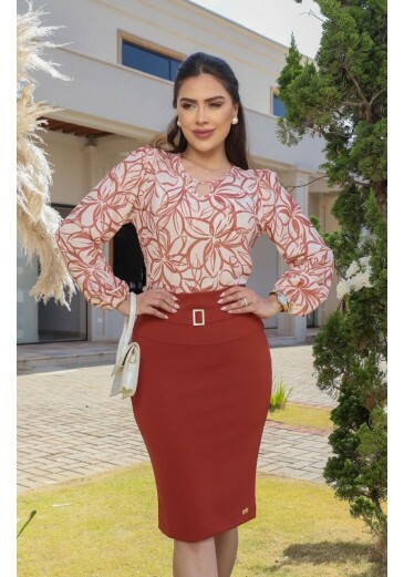 Blusa Solange Em Crepe Estampado Maria Amore Primavera/Verão 2026