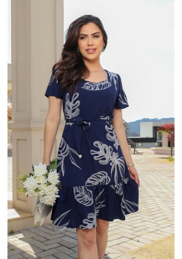 Vestido Sabrina Em Sedinha Estampada Azul Maria Amore Primavera/Verão 2026