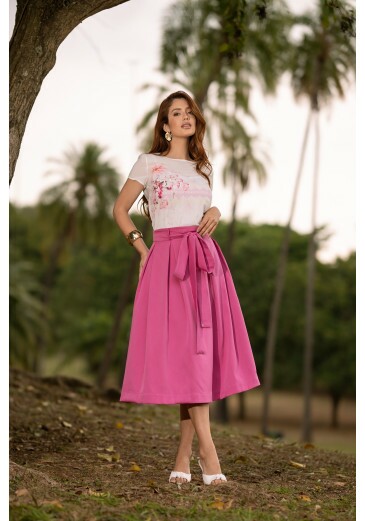 Saia Karina Em Alfaiataria Pink Jany Pim Primavera/Verão 2026