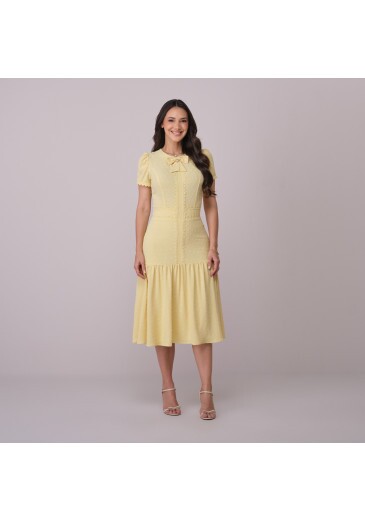 Vestido Samira Em Crepe Dots Com Renda  Amarelo Tata Martello Primavera/Verão 2026