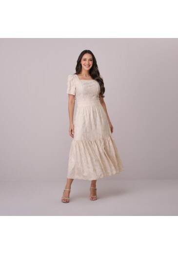 Vestido Anelise Em Rayon Bordado Bege Tata Martello Primavera/Verão 2026