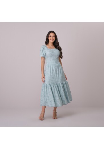 Vestido Anelise Em Rayon Bordado Azul Tata Martello Primavera/Verão 2026