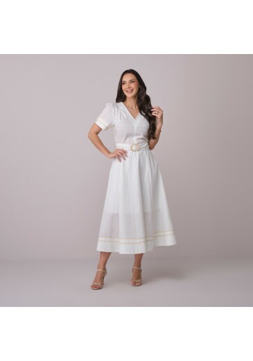 Vestido Giulia Em Cotton Listrado Off White Tata Martello Primavera/Verão 2026
