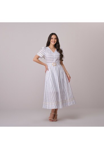 Vestido Giulia Em Cotton Listrado Azul Tata Martello Primavera/Verão 2026