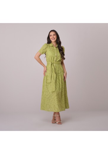 Vestido Juliete Em Algodão Bordado Verde Tata Martello Primavera/Verão 2026