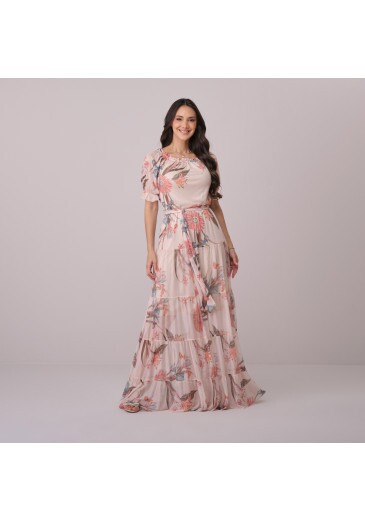 Vestido Fernanda Em Tule Estampado Bege Tata Martello Primavera/Verão 2026
