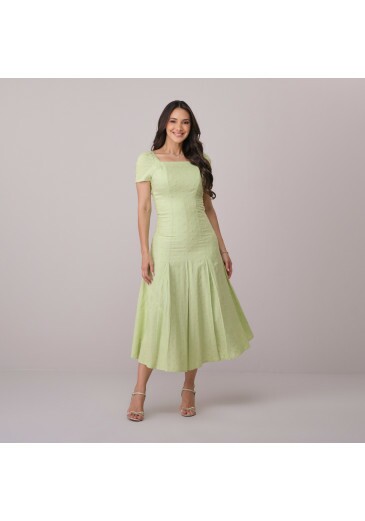 Vestido Ariana Em Linho Bordado Verde Tata Martello Primavera/Verão 2026