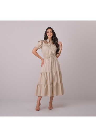 Vestido Romana Em Tricoline Bege Tata Martello Primavera/Verão 2026