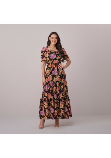 Vestido Daniely Em Ava Print Preto Tata Martello Primavera/Verão 2026