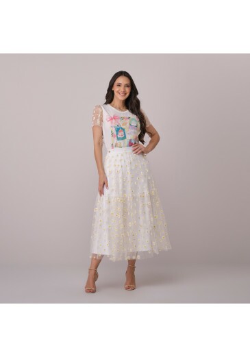Saia Ariane Em Tule Off White Tata Martello Primavera/Verão 2026