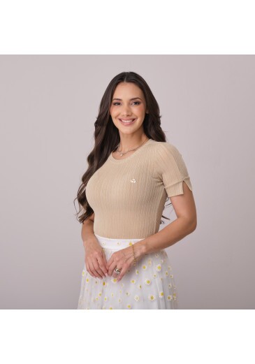 Blusa Iris Em  Malha Flow Rib Bege Tata Martello Primavera/Verão 2026