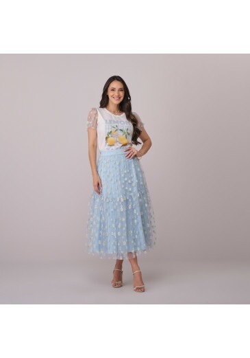 Saia Ariane Em Tule Azul Tata Martello Primavera/Verão 2026