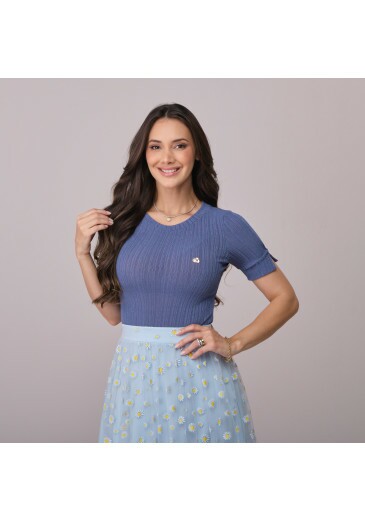 Blusa Iris Em  Malha Flow Rib Azul Tata Martello Primavera/Verão 2026