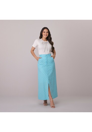 Saia Celina Em Linho Bordado Azul Tata Martello Primavera/Verão 2026
